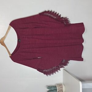 WinWin Burgundy Tunic with Lace Sleeves
